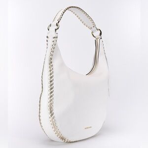 Michael Kors Lauryn Large Leather Shoulder Handbag Tote Bag Purse White & Gold